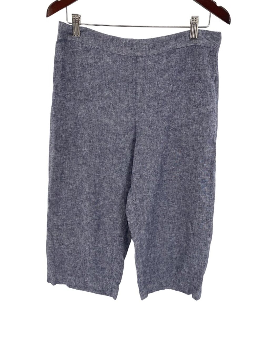 CHICO's Capri Pants Womens SIZE 1  Blue Chambray Cropped Elastic Waist LINEN BLE